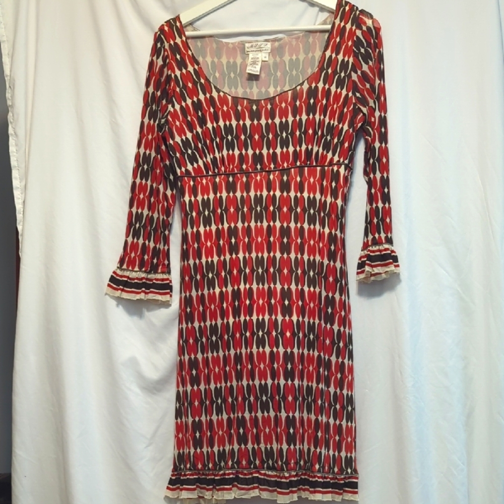 MAX STUDIO MSSP brown Orange Rust Patterned Nylon Knit Square Neck Dress XS